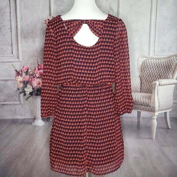 Jay Jewel Neck Long Sheer Sleeve Mini Length Sailboat Bow Back Dress Size Medium - Picture 7 of 9